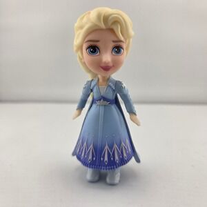 Disney Frozen 2 Elsa Mini Figure Blue Travel Dress Snowflake Cape Toy 3 inch